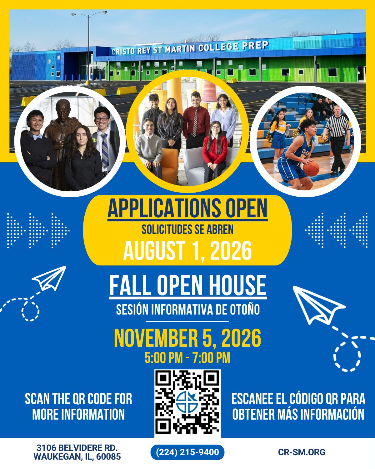 🎉 Applications open August 1! 🎉

Your future starts here 💙💛

Ready to learn more about Cristo Rey St. Martin College Prep? Join us for our Fall Open House on November 5 from 5:00–7:00 PM and see what makes CRSM a place where students thrive academically, professionally, and personally.

📱 Viewing this on a computer? Scan the QR code with your phone for all the details.
📲 Viewing on your phone? Head to our website to learn more and apply.

We can't wait to meet the next class of CRSM students!

#weareCRSM #AdmissionsOpen #CristoRey #CollegePrep