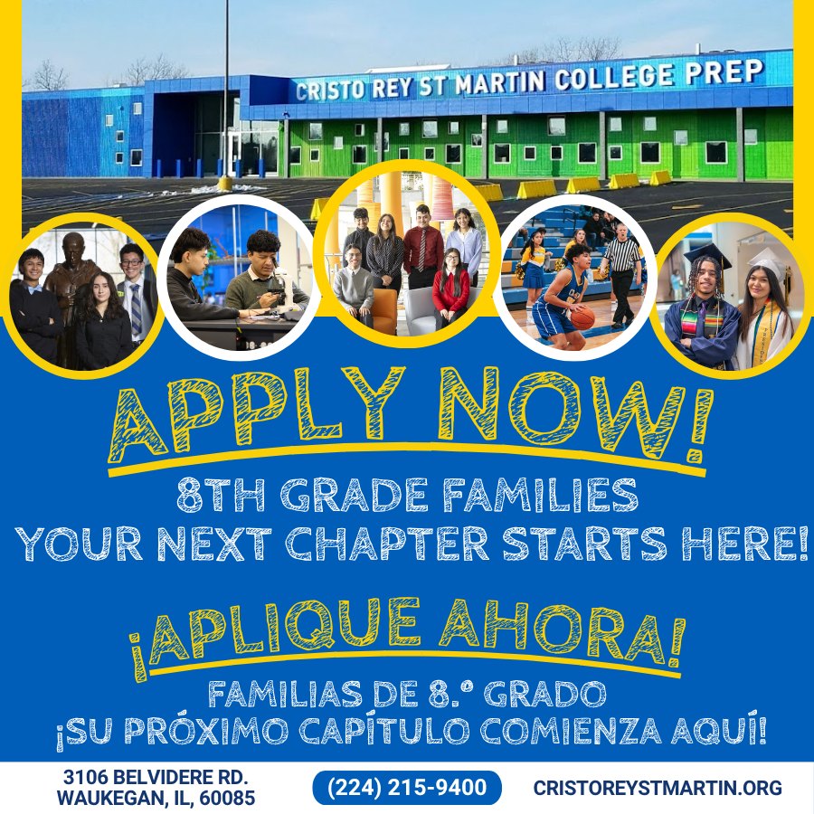 🚨 APPLICATIONS ARE OPEN! 🚨
Future Class of 2031, this is your moment. At Cristo Rey St. Martin, you'll earn a quality college-prep education AND real-world work experience with top companies, all rooted in faith, service, and the belief that every student is called to something greater.
Apply today!
#WeAreCRSM #ApplyNow #Waukegan #CollegeBound